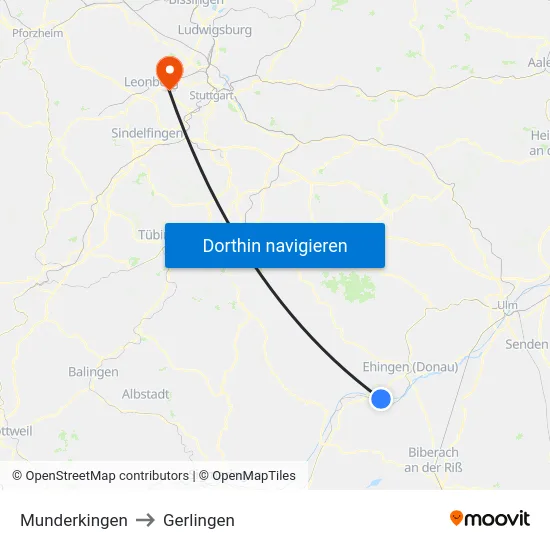Munderkingen to Gerlingen map
