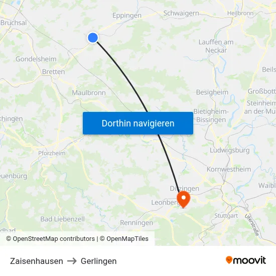 Zaisenhausen to Gerlingen map