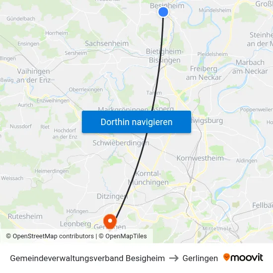 Gemeindeverwaltungsverband Besigheim to Gerlingen map