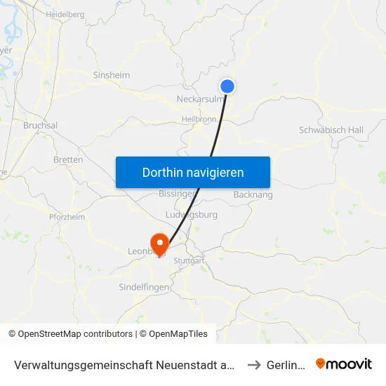 Verwaltungsgemeinschaft Neuenstadt am Kocher to Gerlingen map