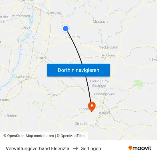 Verwaltungsverband Elsenztal to Gerlingen map