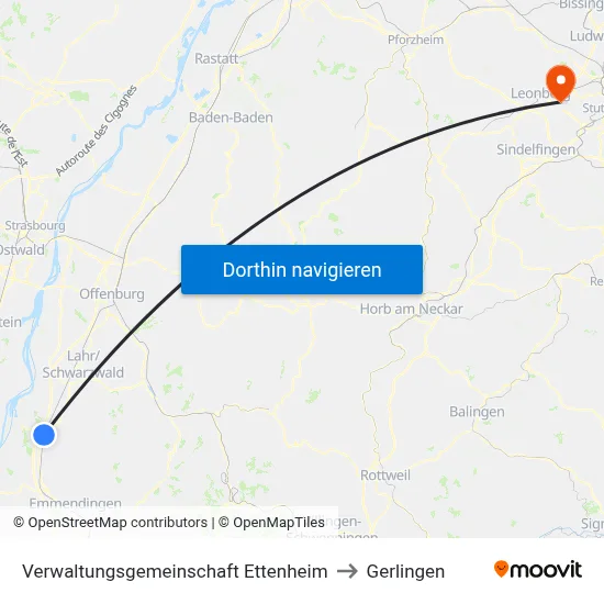 Verwaltungsgemeinschaft Ettenheim to Gerlingen map