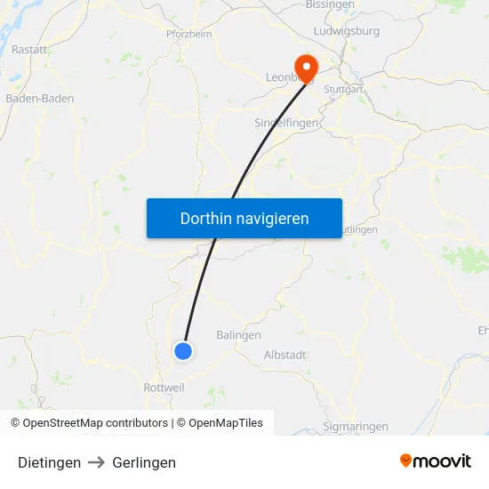 Dietingen to Gerlingen map
