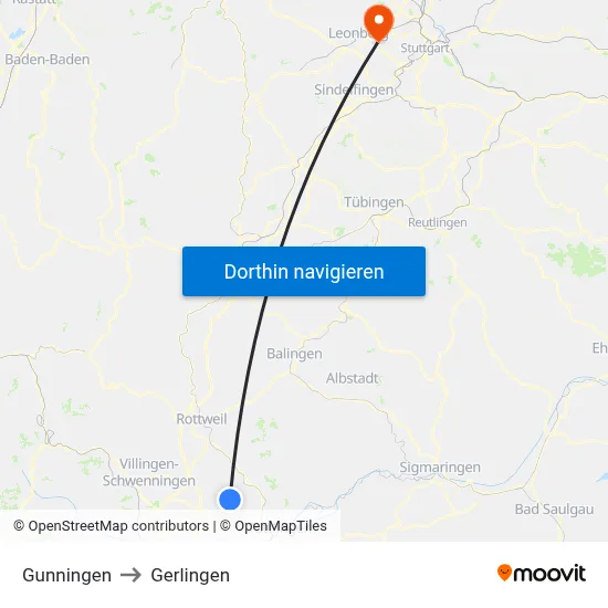 Gunningen to Gerlingen map