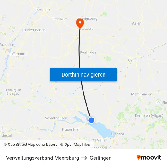 Verwaltungsverband Meersburg to Gerlingen map