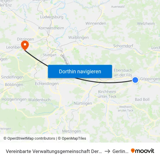 Vereinbarte Verwaltungsgemeinschaft Der Stadt Uhingen to Gerlingen map