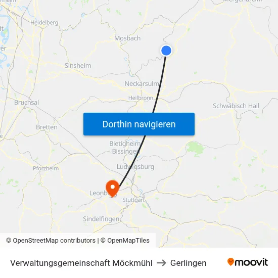 Verwaltungsgemeinschaft Möckmühl to Gerlingen map