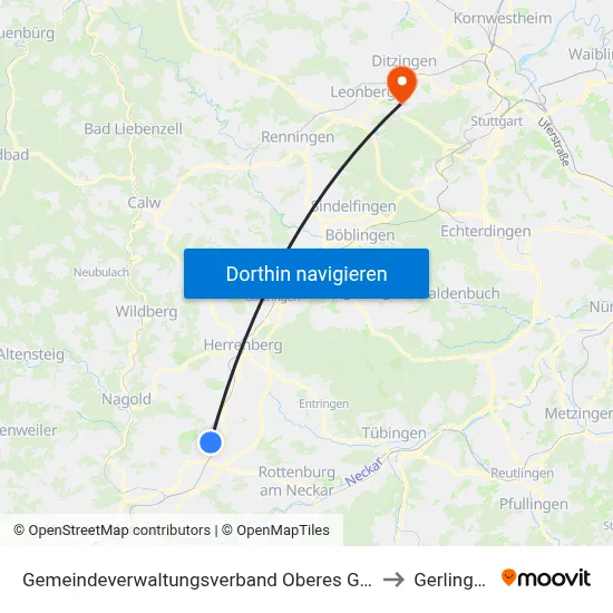 Gemeindeverwaltungsverband Oberes Gäu to Gerlingen map