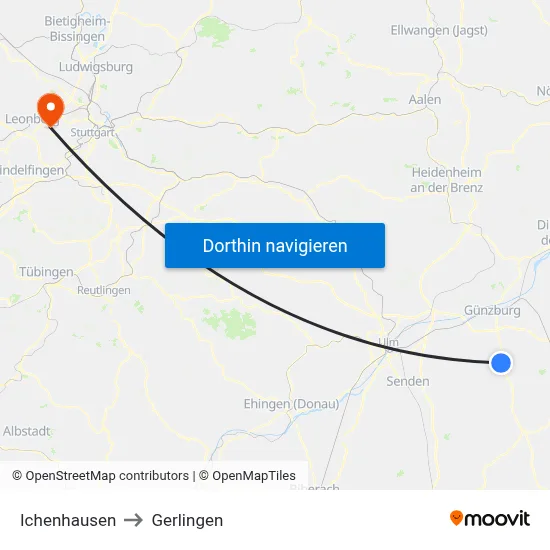 Ichenhausen to Gerlingen map