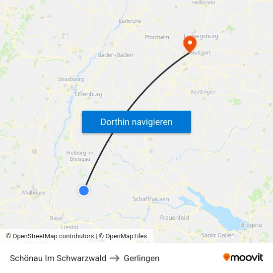 Schönau Im Schwarzwald to Gerlingen map