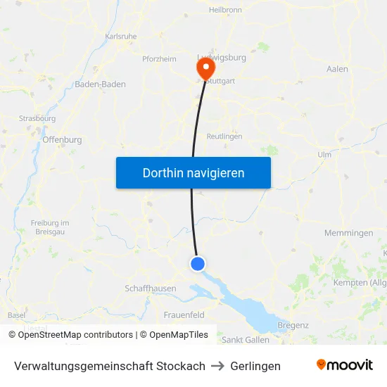 Verwaltungsgemeinschaft Stockach to Gerlingen map