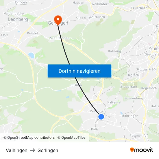 Vaihingen to Gerlingen map