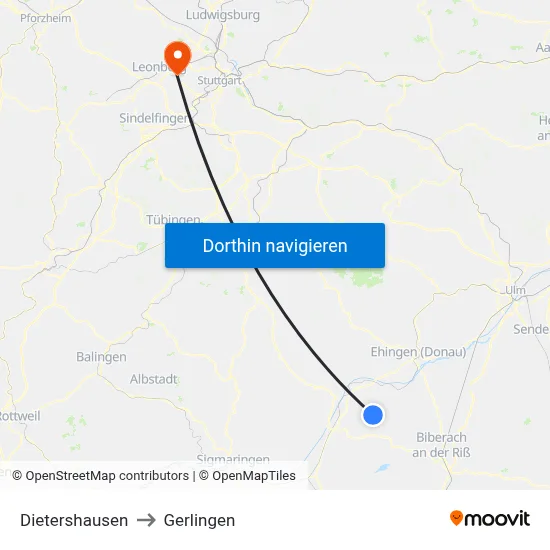 Dietershausen to Gerlingen map