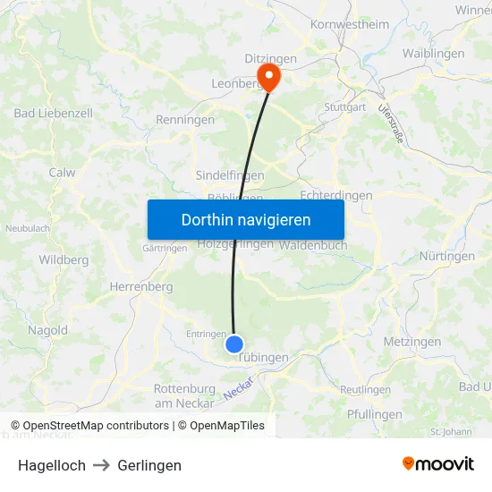Hagelloch to Gerlingen map