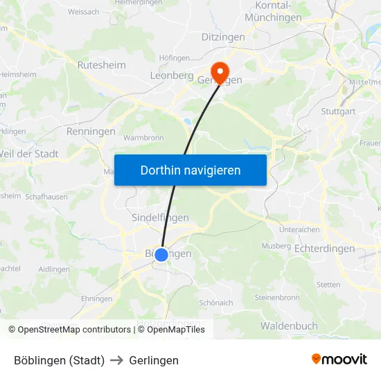 Böblingen (Stadt) to Gerlingen map