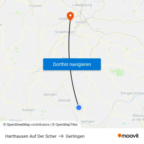Harthausen Auf Der Scher to Gerlingen map