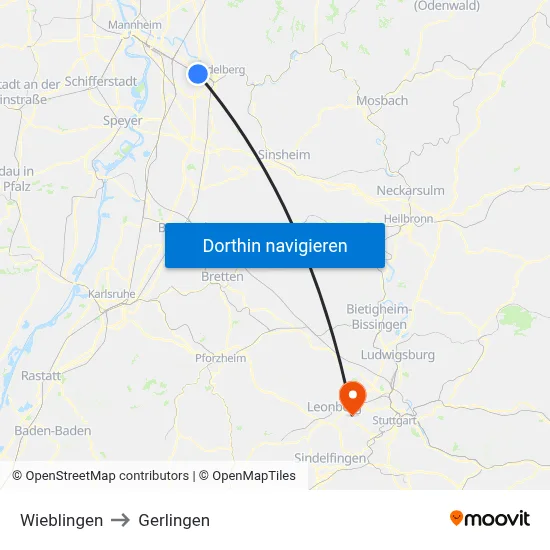 Wieblingen to Gerlingen map