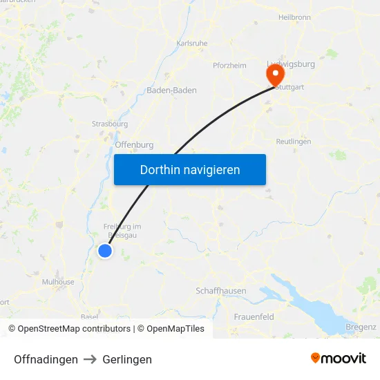 Offnadingen to Gerlingen map
