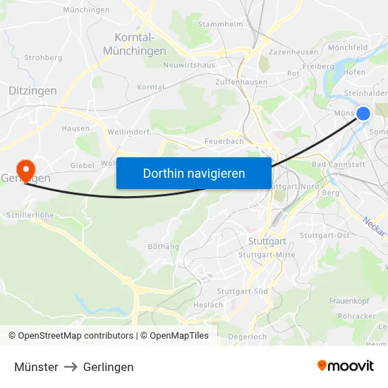 Münster to Gerlingen map