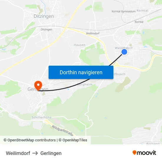 Weilimdorf to Gerlingen map