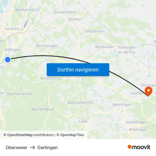 Oberweier to Gerlingen map