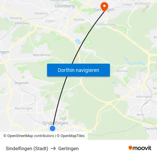 Sindelfingen (Stadt) to Gerlingen map