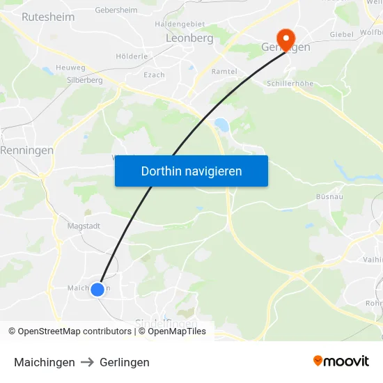 Maichingen to Gerlingen map