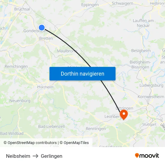 Neibsheim to Gerlingen map
