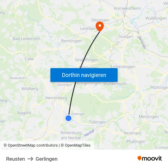 Reusten to Gerlingen map