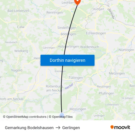 Gemarkung Bodelshausen to Gerlingen map
