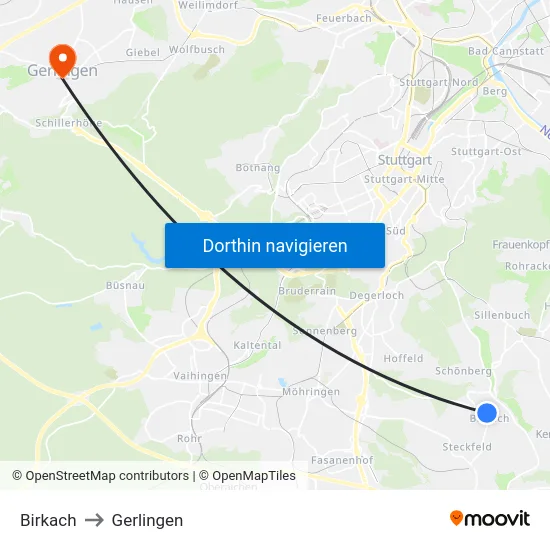 Birkach to Gerlingen map