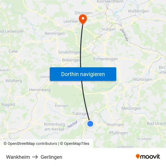 Wankheim to Gerlingen map