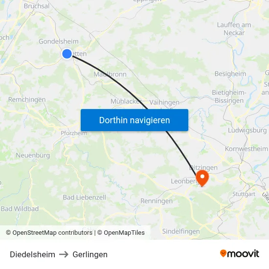 Diedelsheim to Gerlingen map