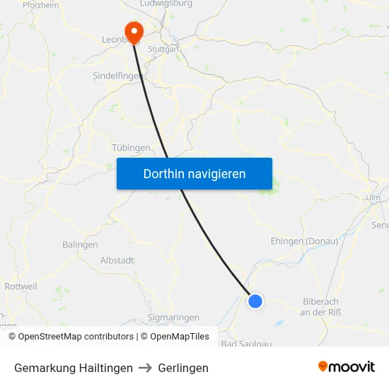 Gemarkung Hailtingen to Gerlingen map