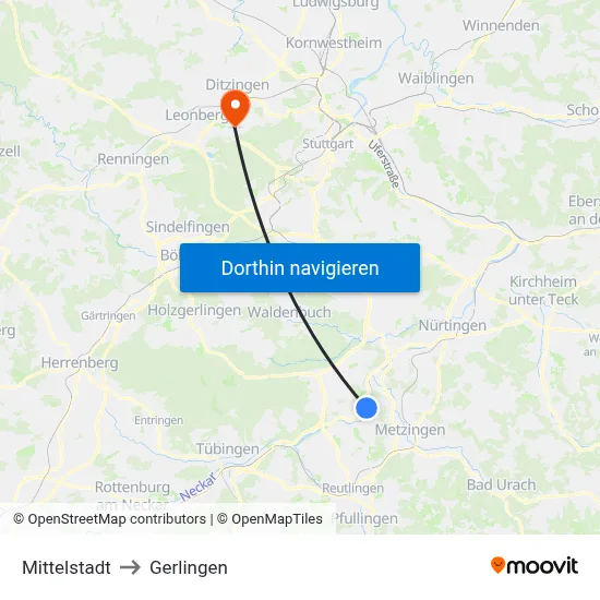 Mittelstadt to Gerlingen map