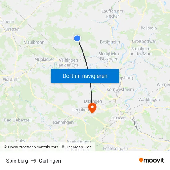 Spielberg to Gerlingen map