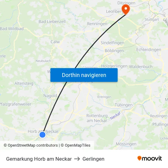 Gemarkung Horb am Neckar to Gerlingen map