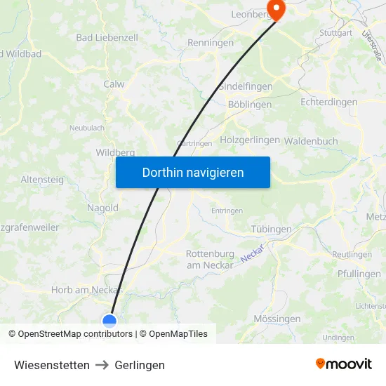 Wiesenstetten to Gerlingen map