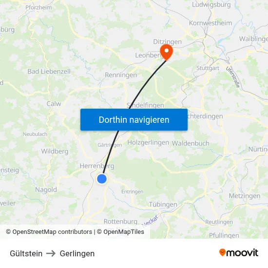 Gültstein to Gerlingen map