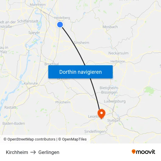 Kirchheim to Gerlingen map