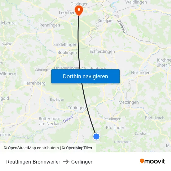 Reutlingen-Bronnweiler to Gerlingen map