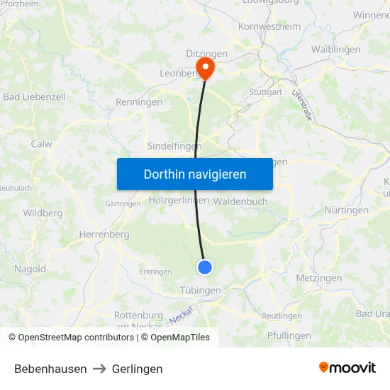 Bebenhausen to Gerlingen map