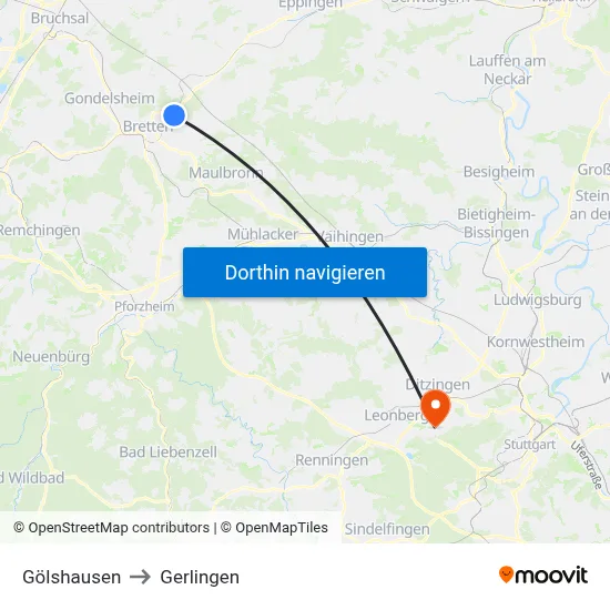 Gölshausen to Gerlingen map