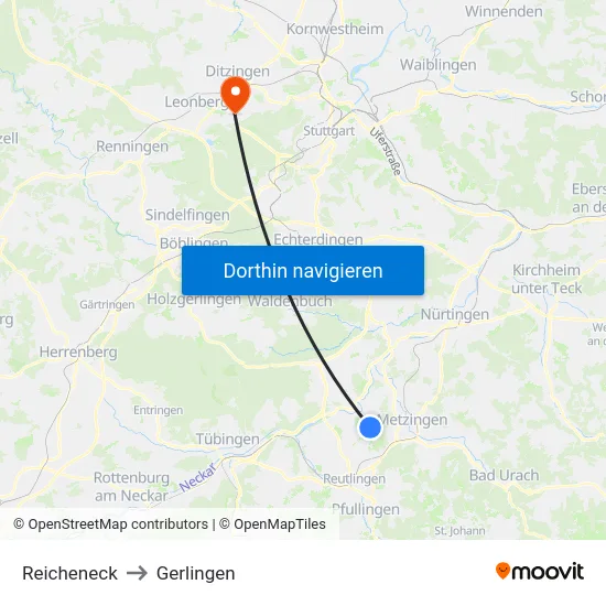 Reicheneck to Gerlingen map