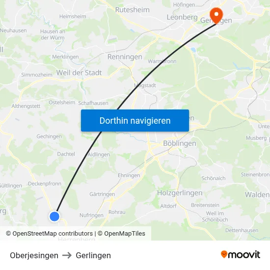 Oberjesingen to Gerlingen map