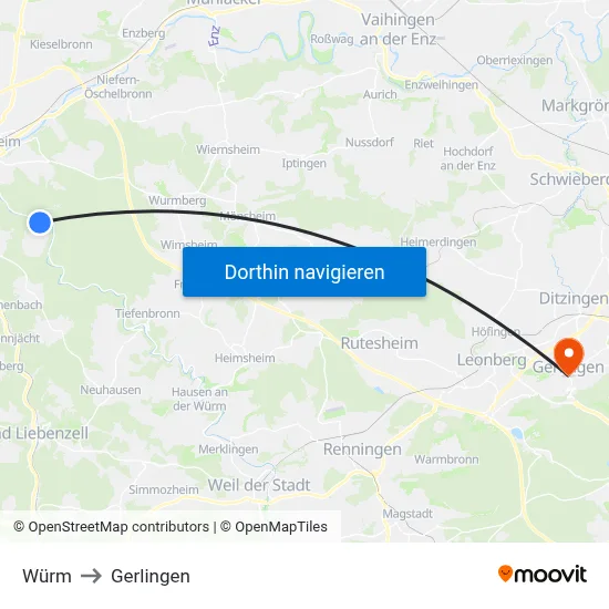 Würm to Gerlingen map