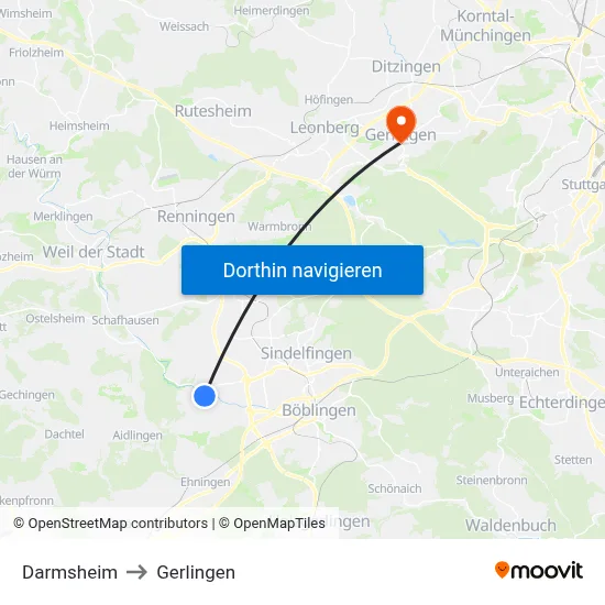 Darmsheim to Gerlingen map