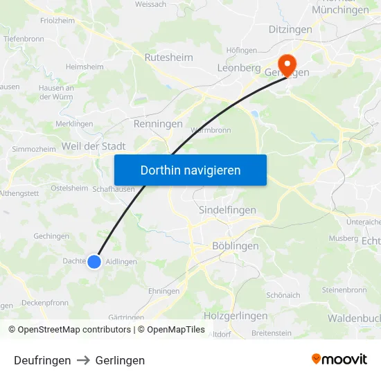 Deufringen to Gerlingen map