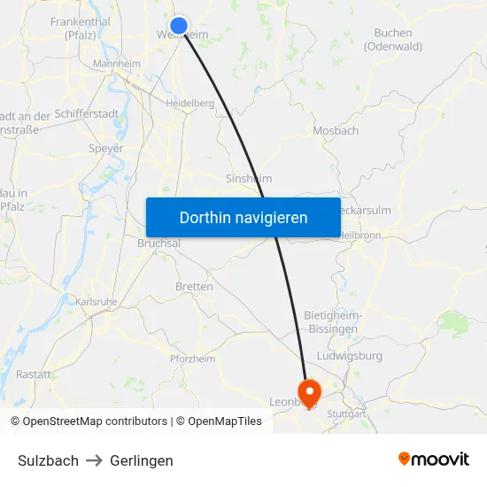 Sulzbach to Gerlingen map
