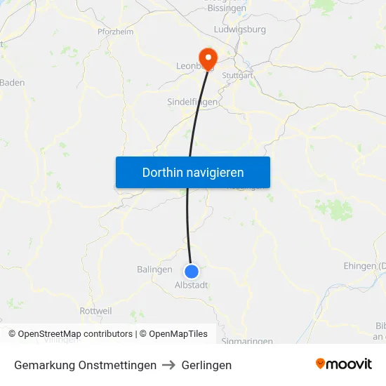 Gemarkung Onstmettingen to Gerlingen map